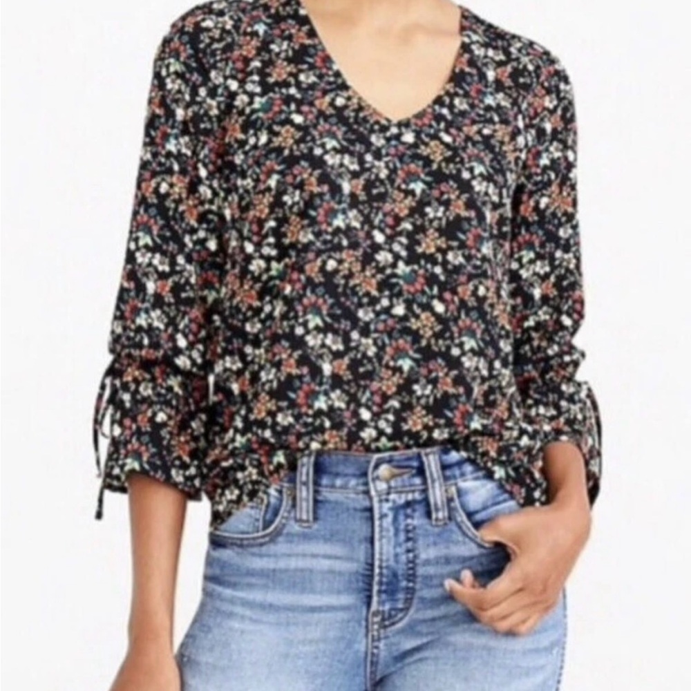 J.Crew Factory Printed bow-sleeve top Floral Size 2